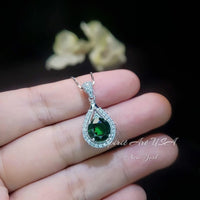 8mm Round Emerald Necklace - 18KGP @ Sterling Silver Teardrop Green Emerald Pendant - May Birthstone #334