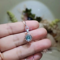 Tiny Paraiba Necklace - sterling silver sunflower Blue tourmaline - Pricess Diana Style Paraiba pendant 025