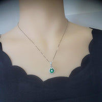 8mm Round Emerald Necklace - 18KGP @ Sterling Silver Teardrop Green Emerald Pendant - May Birthstone #334
