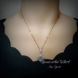 Mandolin flower Blue Aquamarine Necklace - 1.2 ct Trillion Cut Blue Aquamarine Pendant White Gold coated Sterling Silver Diamond Design #683
