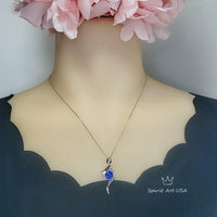 Bow Tanzanite Necklace - 18KGP Sterling Silver - 2 CT Round Blue Tanzanite Pendant - Swirl Knot Style - December Birthstone #557