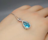 Teardrop Topaz Necklace Sterling Silver 6 CT 18K White Gold Plated Lab Created Swiss Blue Blue Topaz Pendant #782