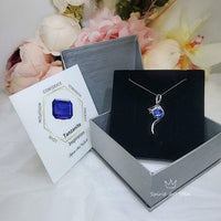 Bow Tanzanite Necklace - 18KGP Sterling Silver - 2 CT Round Blue Tanzanite Pendant - Swirl Knot Style - December Birthstone #557