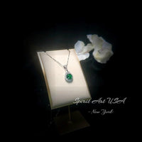 8mm Round Emerald Necklace - 18KGP @ Sterling Silver Teardrop Green Emerald Pendant - May Birthstone #334
