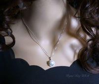 Large Freshwater Pearl Necklace - 925 Sterling Silver Bridal Pearl Necklace - Princess Diana Style Box Chain Halo White Pearl #208