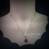 Luxury Teardrop Ruby Necklace - Blue Sapphire Halo Pear Cut 3.75 CT Large Ruby Pendant - 18KGP @ Sterling Silver #589