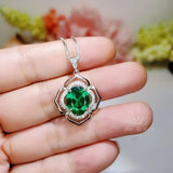 Flower of Life Emerald Necklace Large - Sterling Silver 4 CT Green May Birthstone - Emerald Pendant White Gold Coated #632