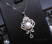 Bridal Genuine Pearl Necklace - 18KGP @ Sterling Silver - Natural Freshwater Gemstone Tassel White Pearl Pendant Jewelry #706