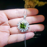 Peridot Necklace Large ASSCHER Cut - 6 ct Square Green Peridot Pendant - White Gold coated Sterling Silver August Birthstone #815