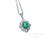 Tiny Emerald Necklace - 18kgp @ Sterling Silver - Mini Green Emerald Pendant - Gemstone Flower Style - May Birthstone #197