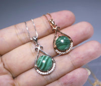 Natural Malachite Necklace, Rose Gold 925 Sterling Silver Genuine Green Malachite Pendant Green Gemstone #205