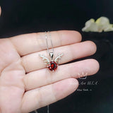 Gemstone Deer Antler Garnet Necklace - Sterling Silver 8mm Round Cut 2 Ct Garnet Pendant - January Birthstone #341