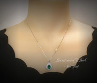 Double Halo Teardrop Emerald Necklace - 18KGP Sterling Silver - 2.75 CT Large Nano Green Emerald Pendant - Gemstone Pear Jewelry #681