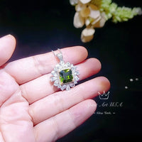 Peridot Necklace Large ASSCHER Cut - 6 ct Square Green Peridot Pendant - White Gold coated Sterling Silver August Birthstone #815