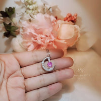 Pink Tourmaline Moon Crescent Necklace - One Necklace Two Wears - White Gold Sterling Silver - Gemstone Moon Necklace #230