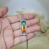 Multi-Color Rainbow Tourmaline Necklace - Sterling Silver Long Diamond Rectangle Watermelon Rainbow Tourmaline Pendant Jewelry Sterling 1078