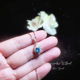 Bloom-style Blue Topaz Necklace, Rose Gold Overlay, Sterling Silver, Artistic Tiny Pendant #191
