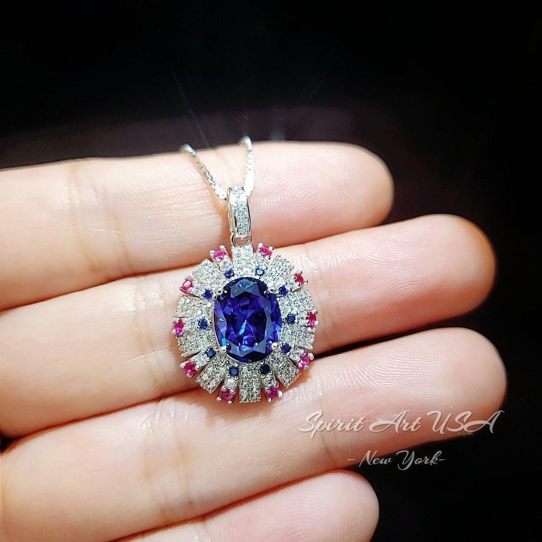 Luxury Radiant Blue Tanzanite Necklace Source Light Style 18k White gold @ 925 Sterling Silver Exclusive Design 3 CT Tanzanite Jewelry #892