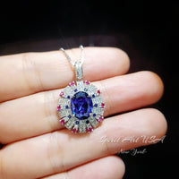 Luxury Radiant Blue Tanzanite Necklace Source Light Style 18k White gold @ 925 Sterling Silver Exclusive Design 3 CT Tanzanite Jewelry #892