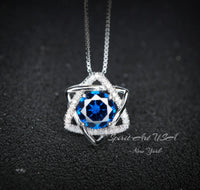 2 CT Blue Sapphire Necklace - Gemstone David Star Necklace - September Birthstone - Dainty Blue Sapphire Pendant #445