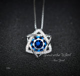 2 CT Blue Sapphire Necklace - Gemstone David Star Necklace - September Birthstone - Dainty Blue Sapphire Pendant #445