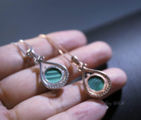 Natural Malachite Necklace, Rose Gold 925 Sterling Silver Genuine Green Malachite Pendant Green Gemstone #205
