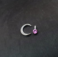 Pink Tourmaline Moon Crescent Necklace - One Necklace Two Wears - White Gold Sterling Silver - Gemstone Moon Necklace #230