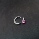Pink Tourmaline Moon Crescent Necklace - One Necklace Two Wears - White Gold Sterling Silver - Gemstone Moon Necklace #230