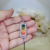 Multi-Color Rainbow Tourmaline Necklace - Sterling Silver Long Diamond Rectangle Watermelon Rainbow Tourmaline Pendant Jewelry Sterling 1078