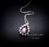 Pink Tourmaline Necklace - Dainty Pink Tourmaline Pendant - Gemstone Rounded Halo Teardrop Halo Pink Tourmaline Jewelry #970