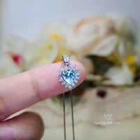 Tiny Blue Aquamarine Necklace, Gemstone Heart Sky Blue Gemstone Pendant , Sterling Silver White Gold plated Tiny Aquamarine Jewelry 057