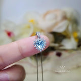 Tiny Blue Aquamarine Necklace, Gemstone Heart Sky Blue Gemstone Pendant , Sterling Silver White Gold plated Tiny Aquamarine Jewelry 057