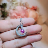 Pink Tourmaline Moon Crescent Necklace - One Necklace Two Wears - White Gold Sterling Silver - Gemstone Moon Necklace #230