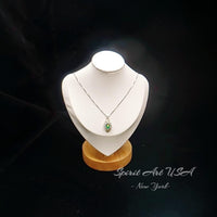 Oval Emerald Necklace - Life Spiral 1.5 CT Green Gemstone Pendant Spiritual Gemstone Flower Silver Gold Halo May Birthstone #641