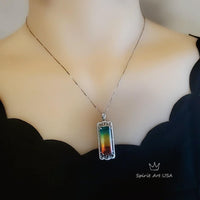 Multi-Color Rainbow Tourmaline Necklace - Sterling Silver Long Diamond Rectangle Watermelon Rainbow Tourmaline Pendant Jewelry Sterling 1078