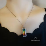 Multi-Color Rainbow Tourmaline Necklace - Sterling Silver Long Diamond Rectangle Watermelon Rainbow Tourmaline Pendant Jewelry Sterling 1078