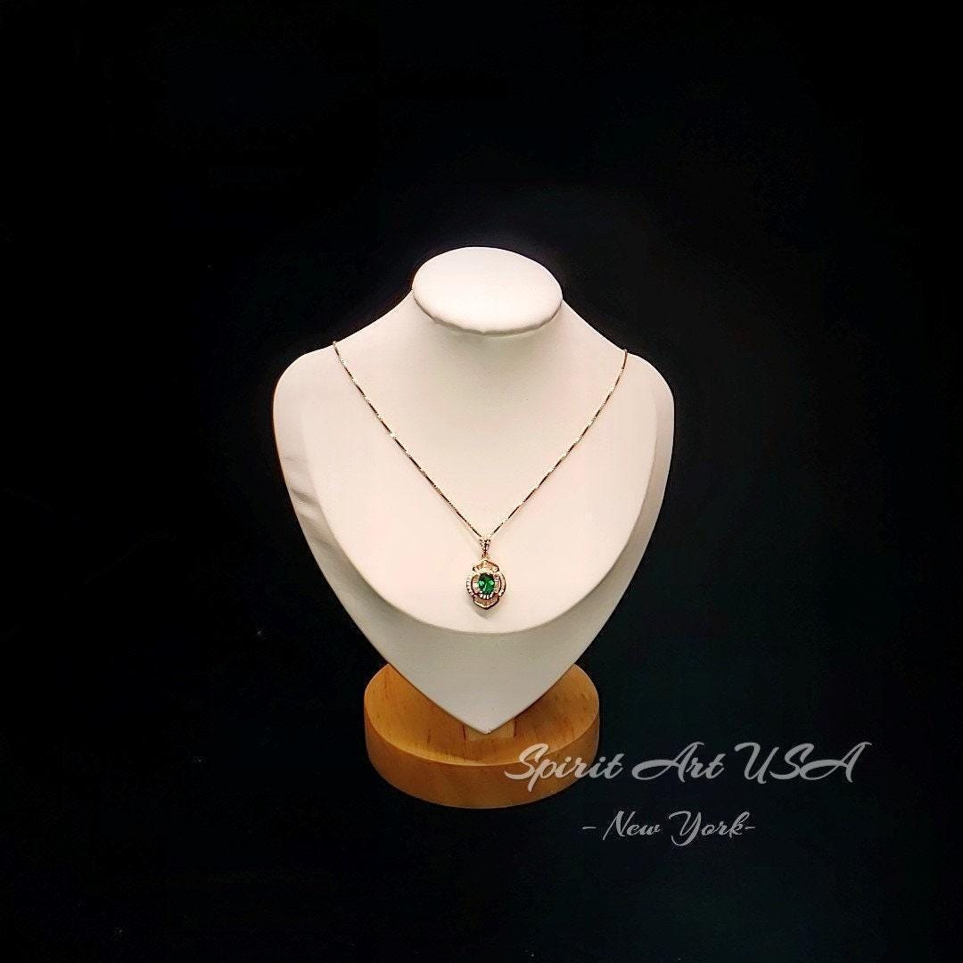 Double Halo Gemstone Rose Gold Emerald Necklace Sterling Silver Flower of Life 1 ct Green Gemstone Pendant Dainty Emerald Pendant #370