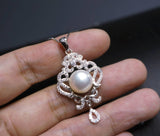 Bridal Genuine Pearl Necklace - 18KGP @ Sterling Silver - Natural Freshwater Gemstone Tassel White Pearl Pendant Jewelry #706