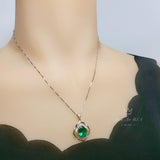 Flower of Life Emerald Necklace Large - Sterling Silver 4 CT Green May Birthstone - Emerald Pendant White Gold Coated #632