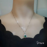 Oval Emerald Necklace - Life Spiral 1.5 CT Green Gemstone Pendant Spiritual Gemstone Flower Silver Gold Halo May Birthstone #641