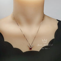 Gemstone Deer Antler Garnet Necklace - Sterling Silver 8mm Round Cut 2 Ct Garnet Pendant - January Birthstone #341