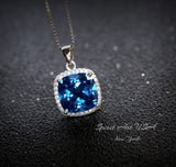 Large Radiant Blue Sapphire Necklace - 925 Sterling Silver Made Sim Gemstone White Gold September Birthday Blue Gemstone Jewelry #549