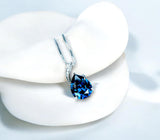 Teardrop Blue Sapphire Necklace - Solitaire Pear Cut 3.5CT - 18KGP @ Sterling Silver - Simple Large Blue Sapphire Pendant #687