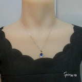 Blue Sapphire Petal Necklace Sterling Silver White Gold Plated - 2.5 CT Teardrop Blue Sapphire Pendant - Gemstone Petal Flower Jewelry #486
