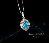 Bloom-style Blue Topaz Necklace, Rose Gold Overlay, Sterling Silver, Artistic Tiny Pendant #191