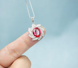 Large Ruby Necklace - Diamond Milky Way Spiral Pendant - 18KGP White Gold Sterling Silver - 3 CT Galaxy Vortexes Windmill Ruby Jewelry #1001