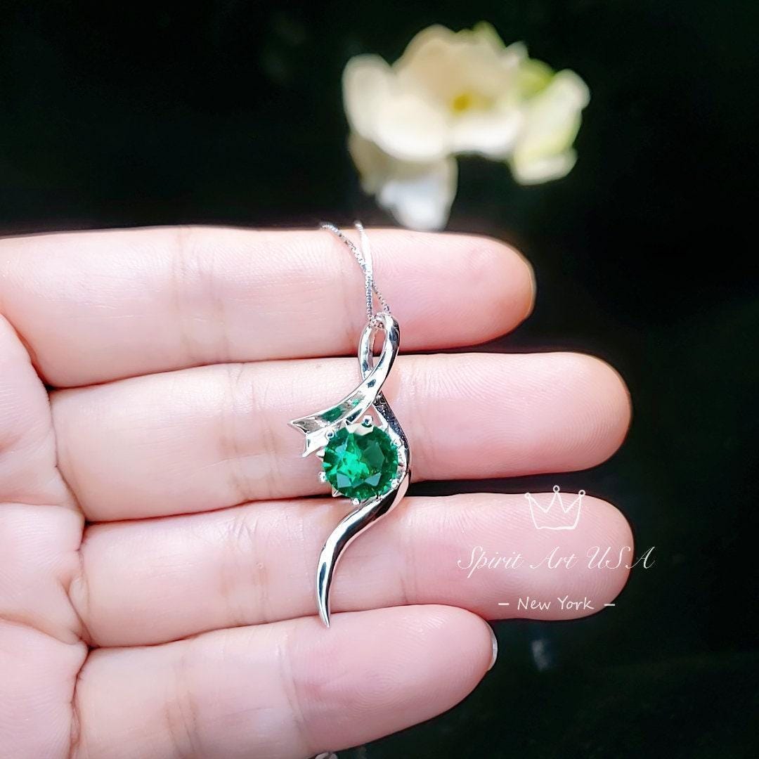 2 CT Round Emerald Necklace Sterling Silver Bow Swirl Infinity Green Emerald Pendant Green Gemstone Jewelry May Birthstone #509