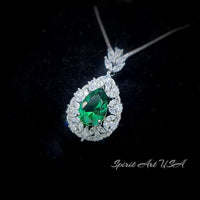 Emerald Necklace - Wheat Style -Teardrop Pear Cut - 18KGP Sterling Silver - 3 CT Green Emerald Pendant - Gemstone Flower May Birthstone #891