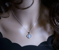 Dainty Flash Moonstone Necklace - Sterling Silver Four Leaf Clover Pendant Natural Moonstone Jewelry #423