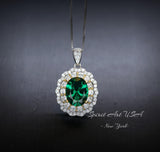 Double Halo Emerald Necklace - Green Emerald Pendant - 18kgp @ Sterling Silver - May Birthstone - Emerald Jewelry #593